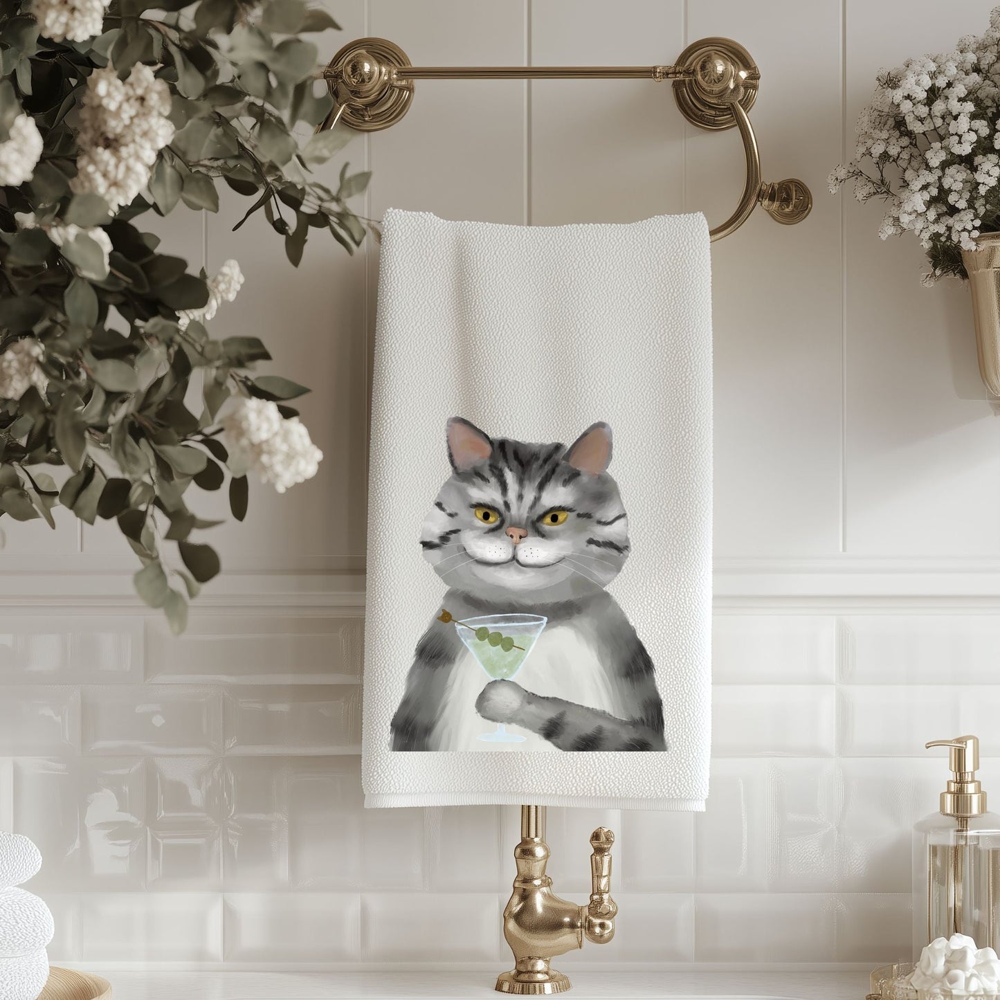 Martini Cat Bathroom Towel - MerikaArt