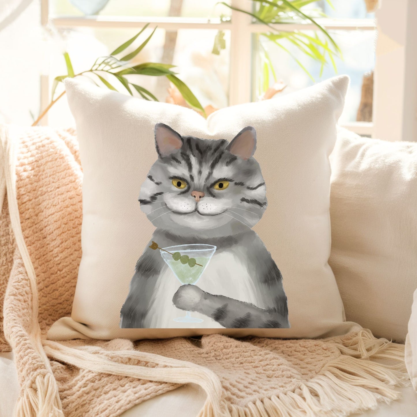 Martini Cat Pillow - MerikaArt