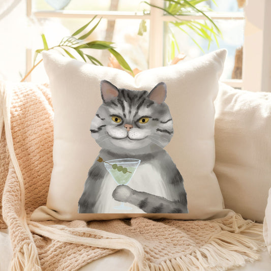 Martini Cat Pillow - MerikaArt