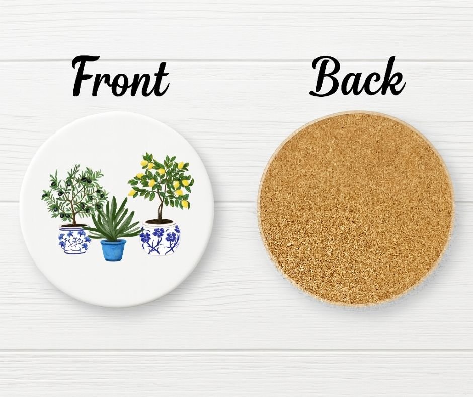 Mediterranean Potted Plants Ceramic Coaster - MerikaArt