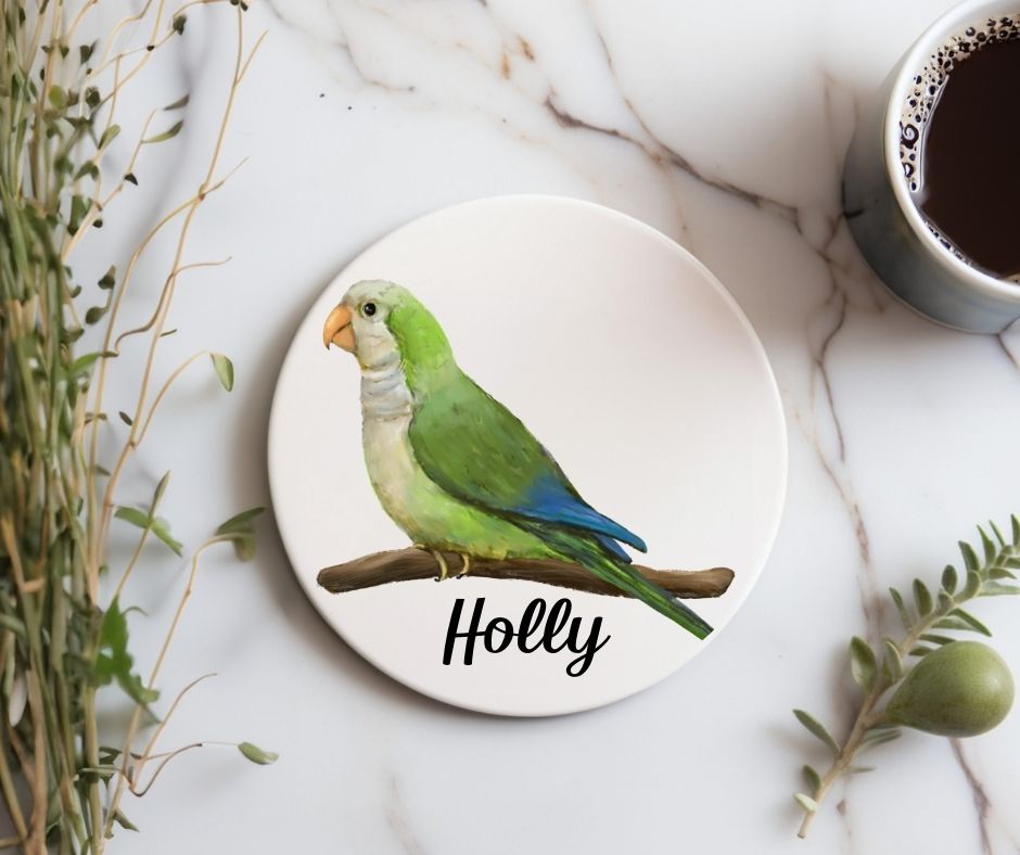 Monk Parakeet Ceramic Coaster - MerikaArt
