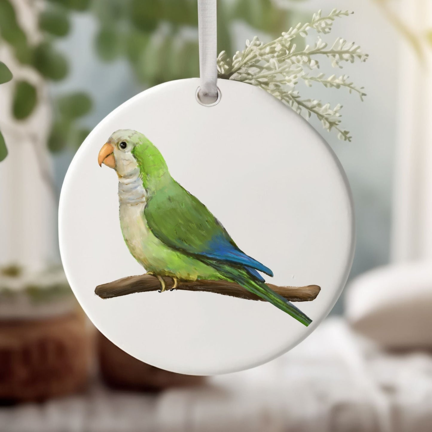 Monk Parakeet Ceramic Ornament - MerikaArt