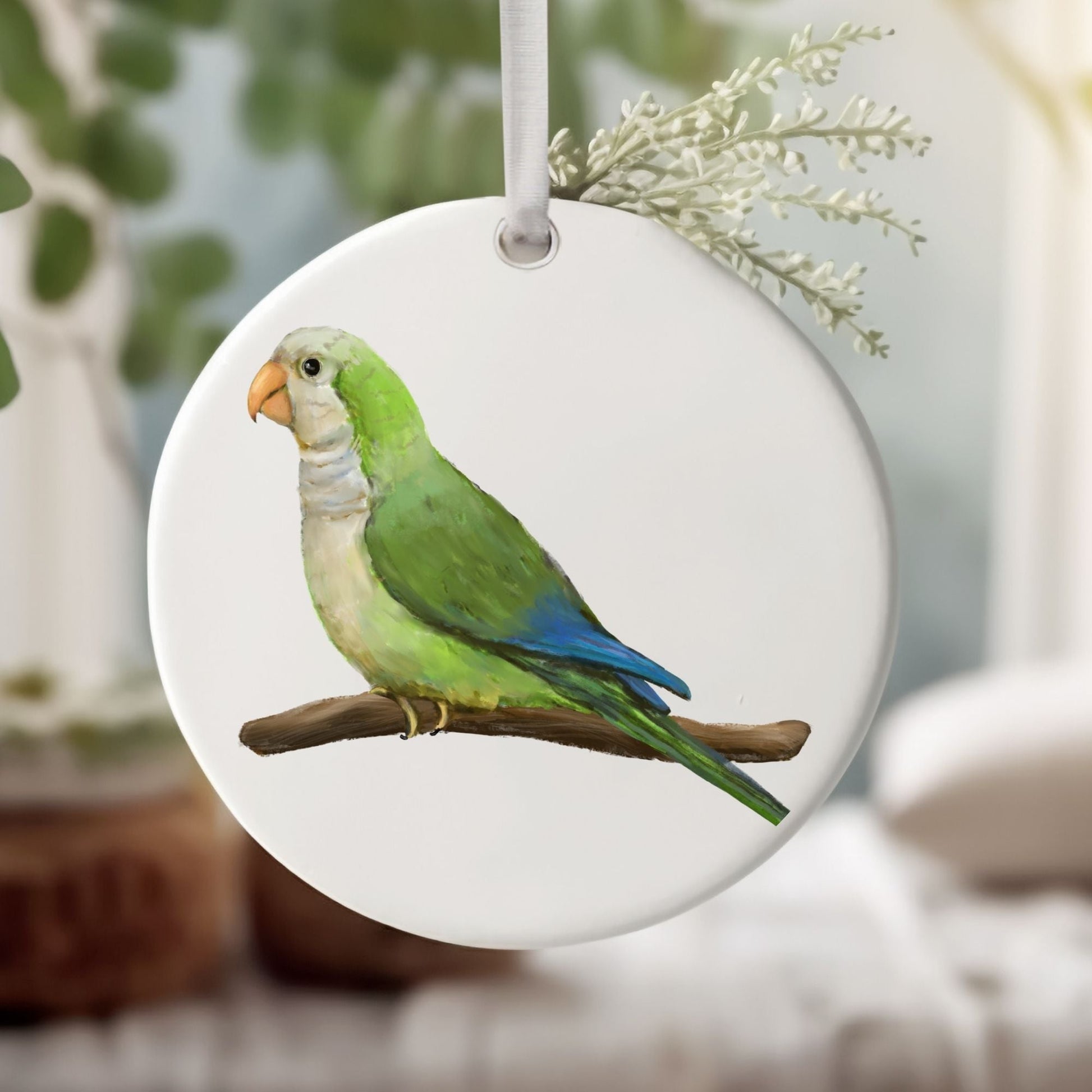 Monk Parakeet Ceramic Ornament - MerikaArt