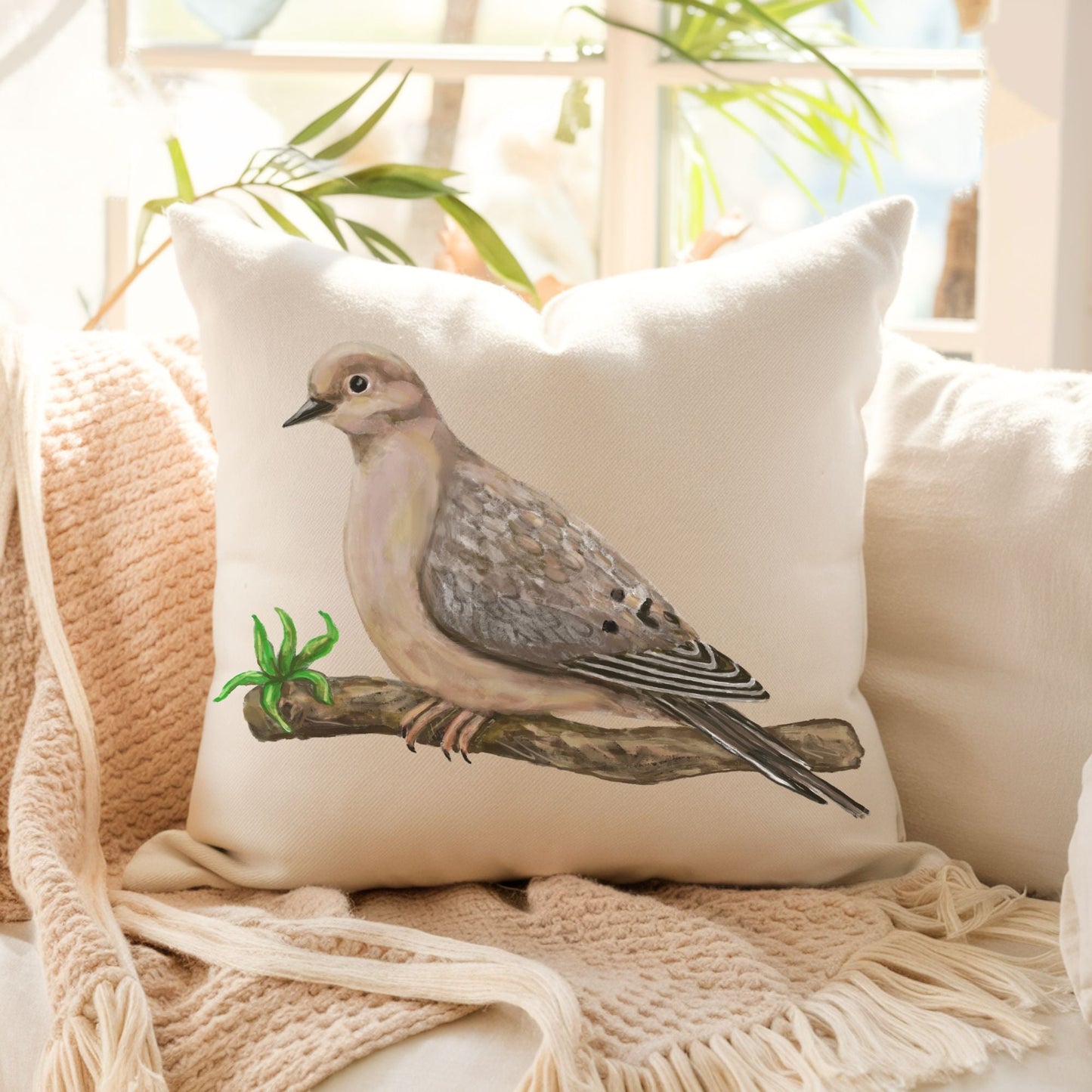 Mourning Dove Bird Pillow - MerikaArt