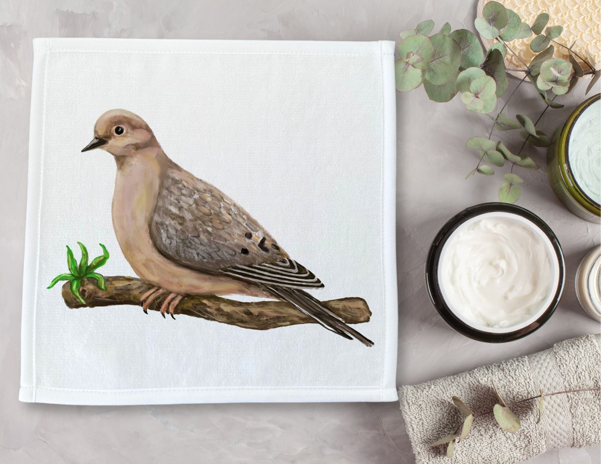 Mourning Dove Bird Washcloth - MerikaArt