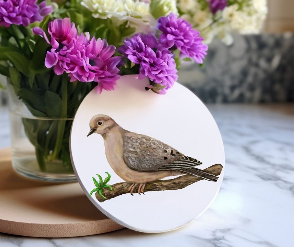 Mourning Dove Ceramic Coaster - MerikaArt