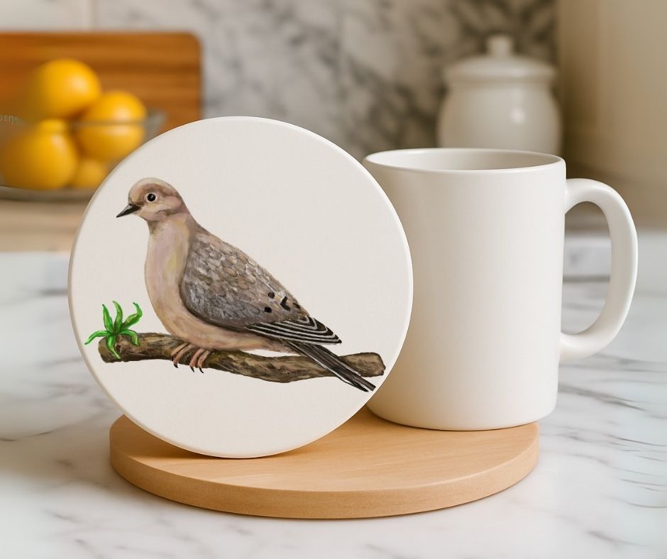 Mourning Dove Ceramic Coaster - MerikaArt