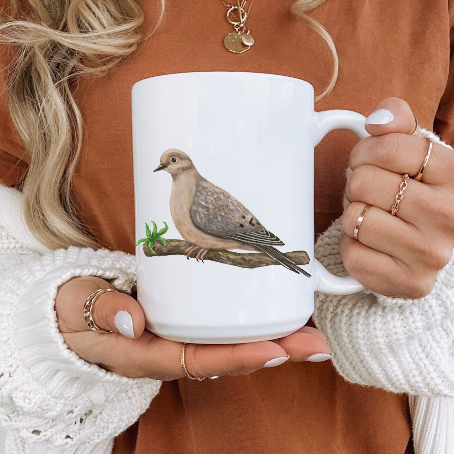 Mourning Dove Mug with Graceful Bird Illustration - MerikaArt