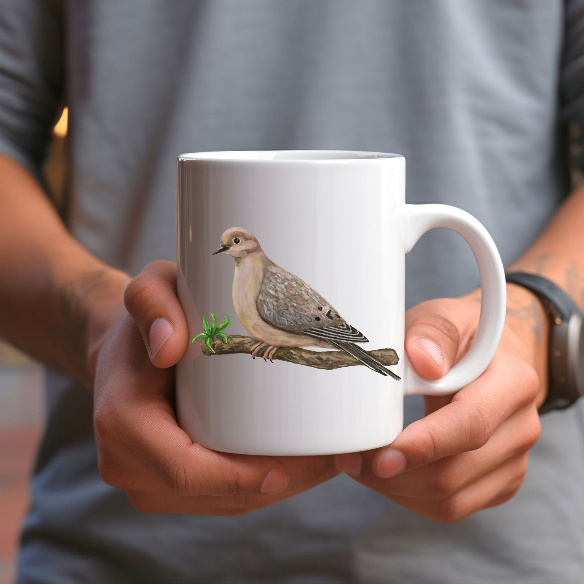 Mourning Dove Mug with Graceful Bird Illustration - MerikaArt