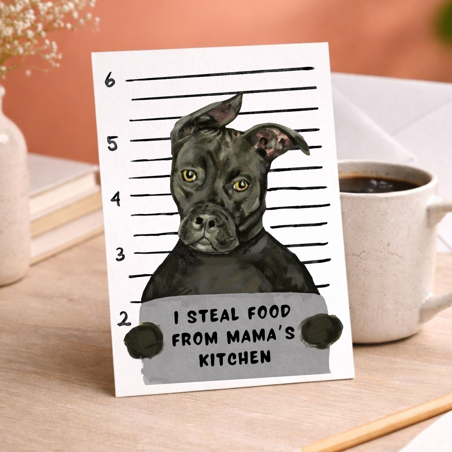 Mugshot Black Pitbull Dog Postcard - MerikaArt