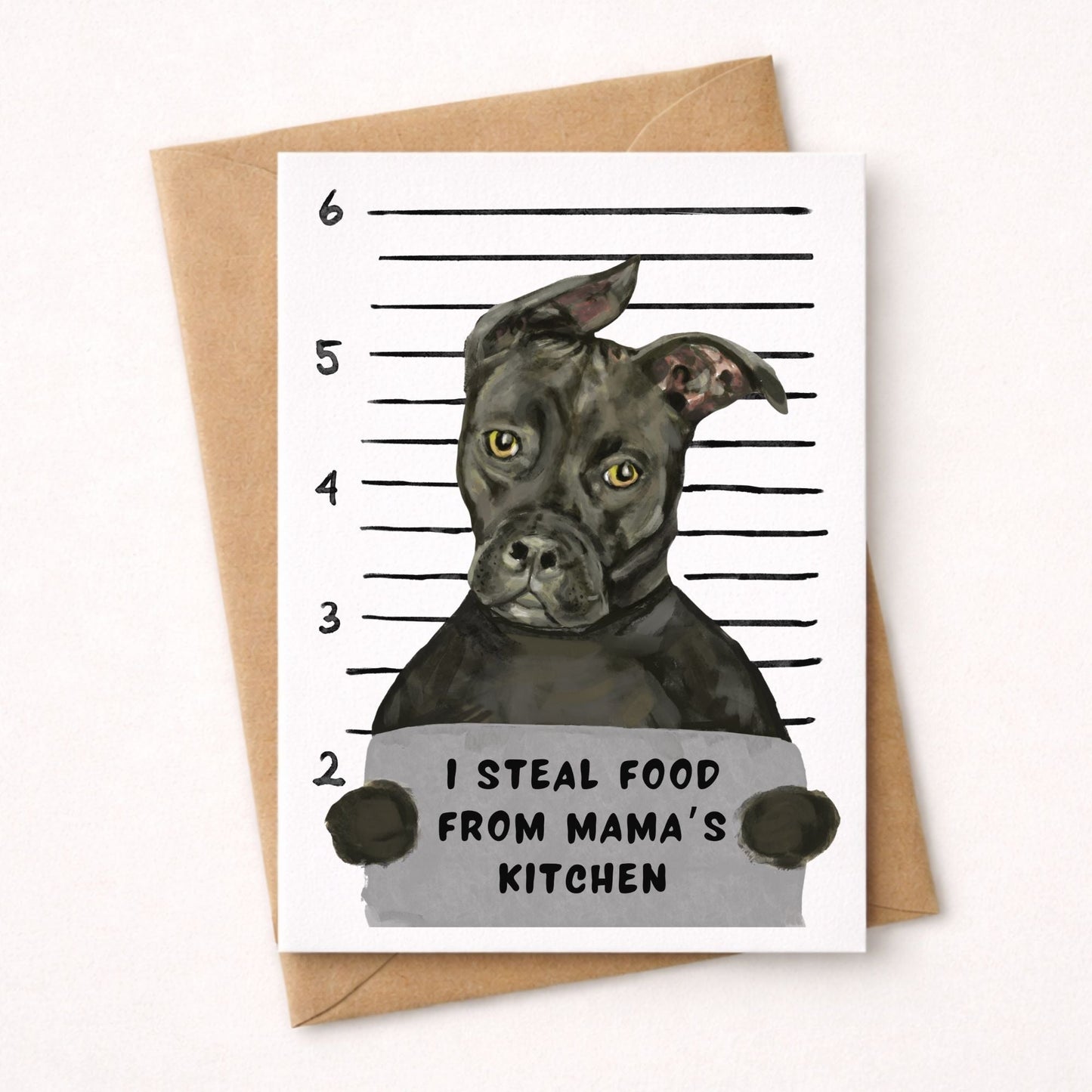 Mugshot Black Pitbull Dog Postcard - MerikaArt