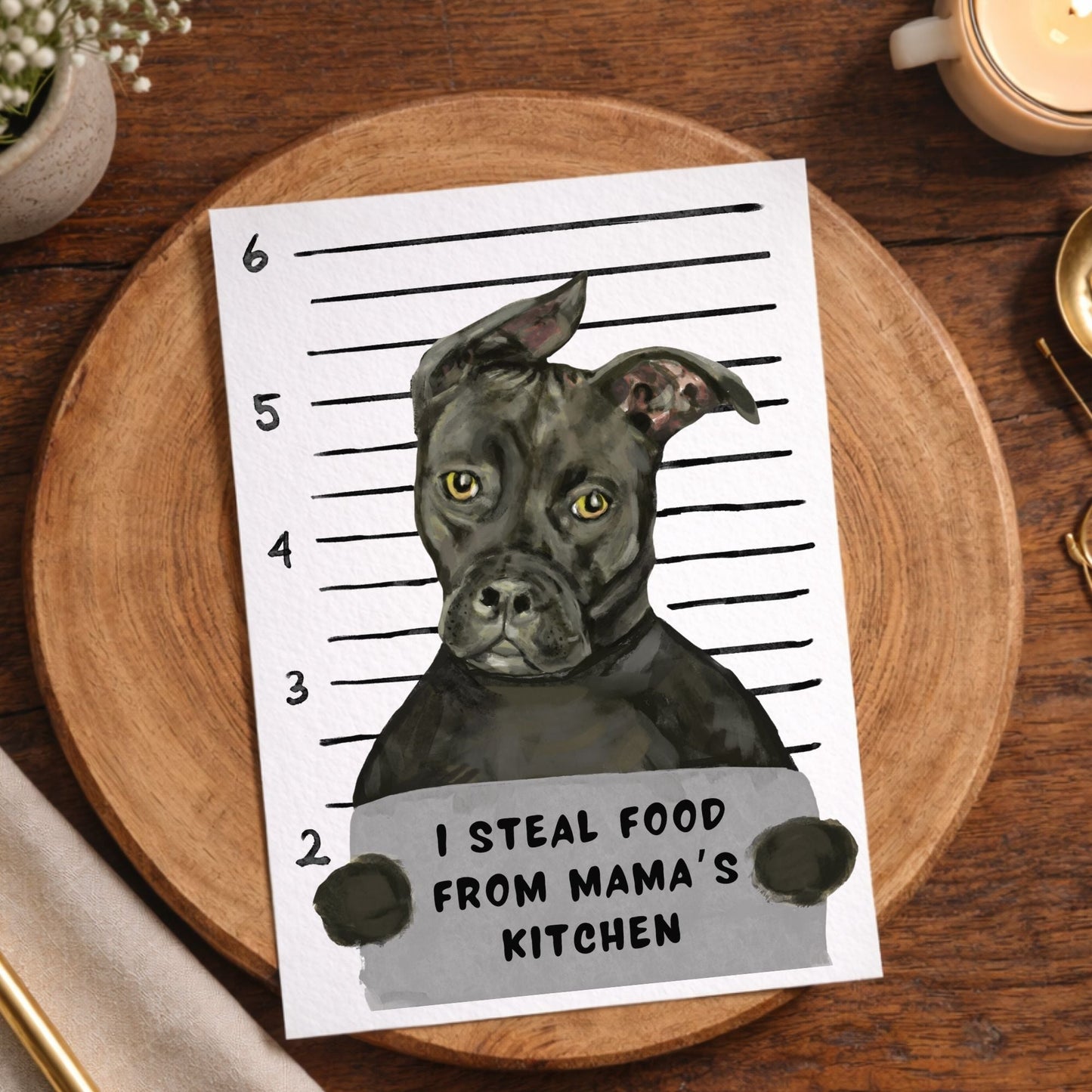 Mugshot Black Pitbull Dog Postcard - MerikaArt