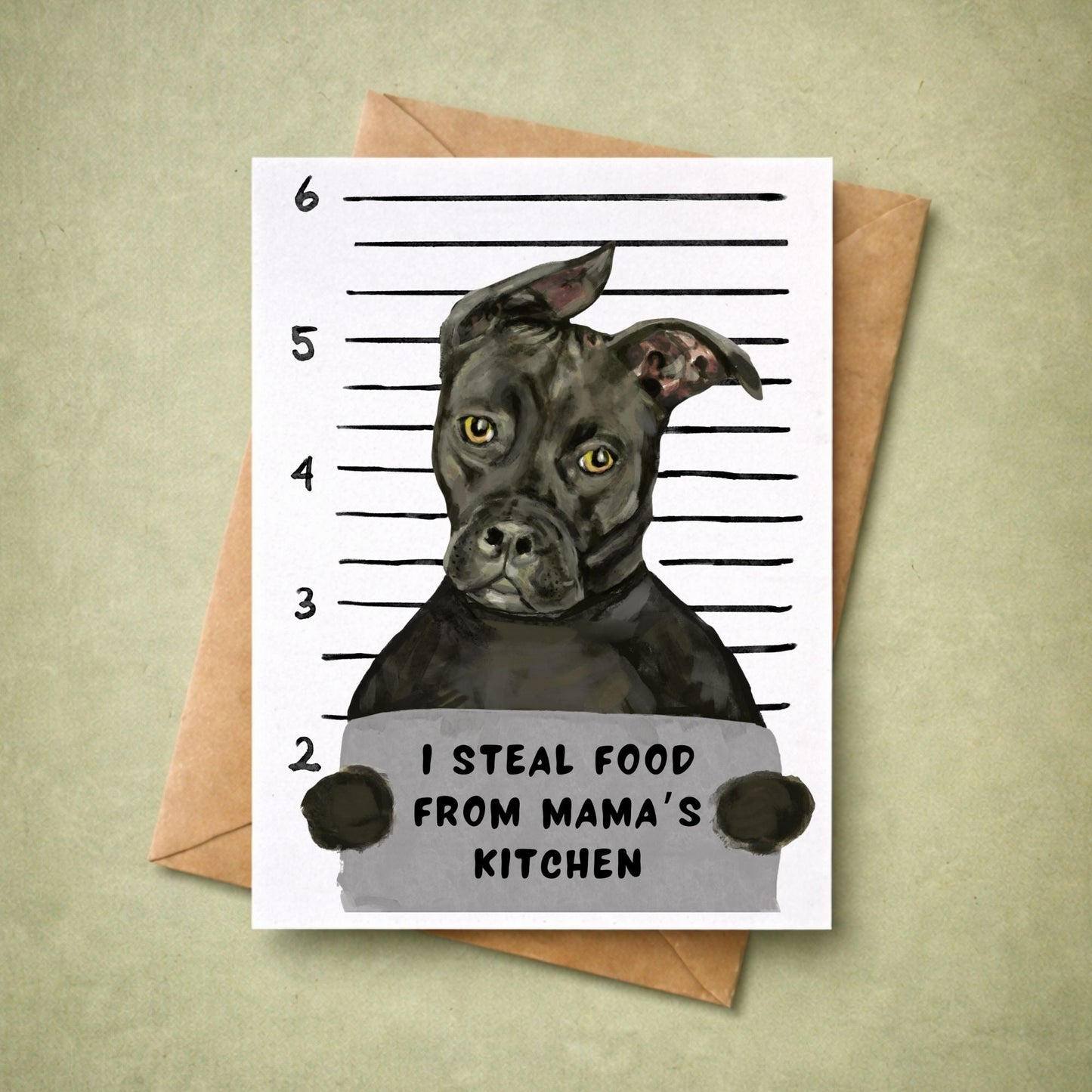 Mugshot Black Pitbull Dog Postcard - MerikaArt