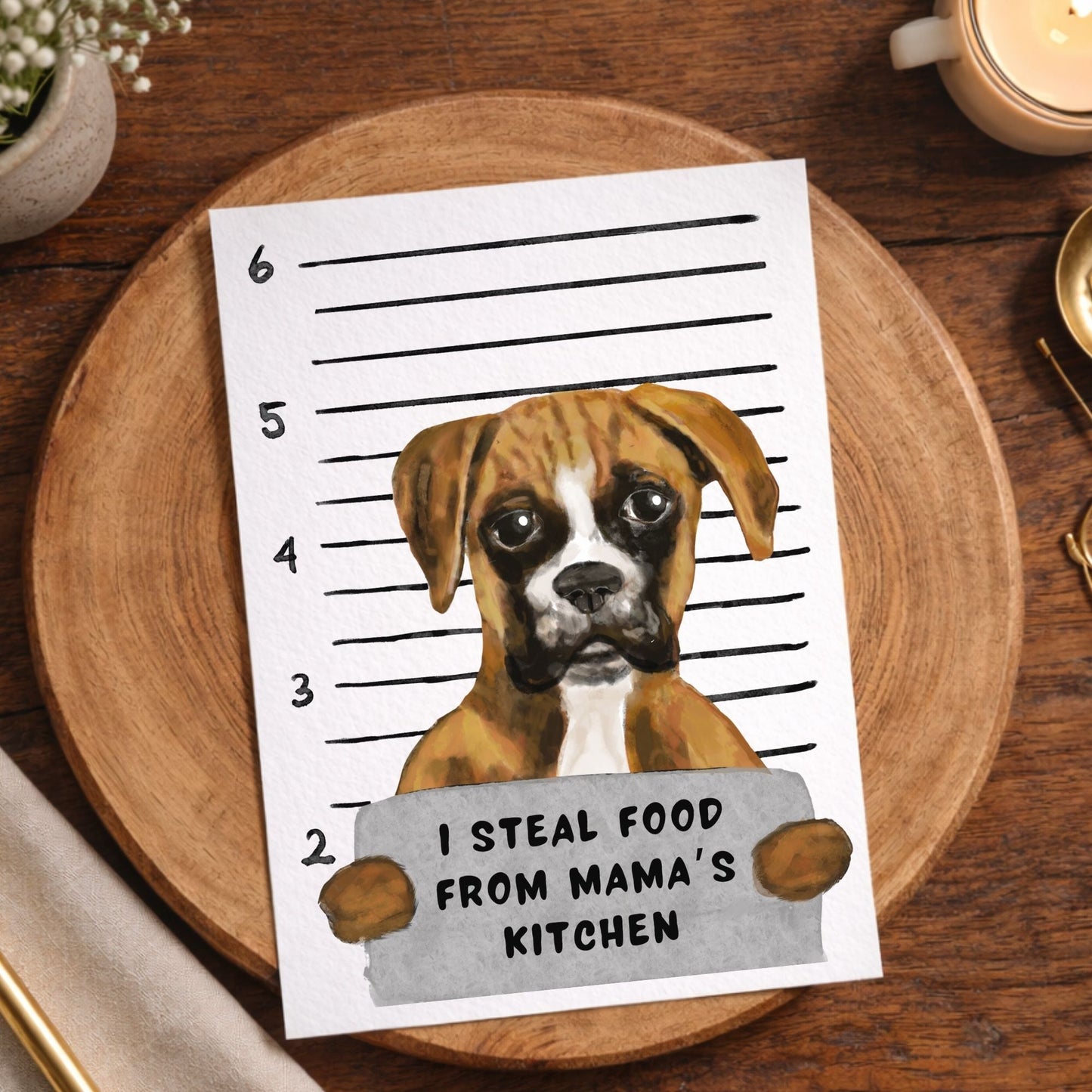 Mugshot Boxer Dog Postcard - MerikaArt