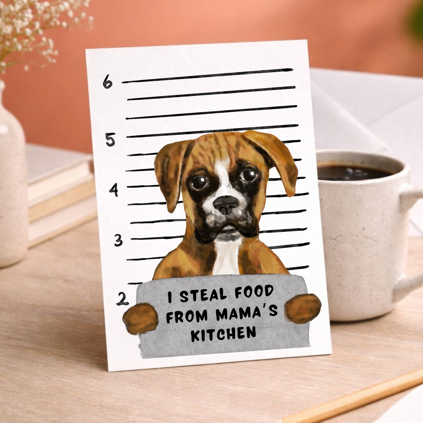 Mugshot Boxer Dog Postcard - MerikaArt