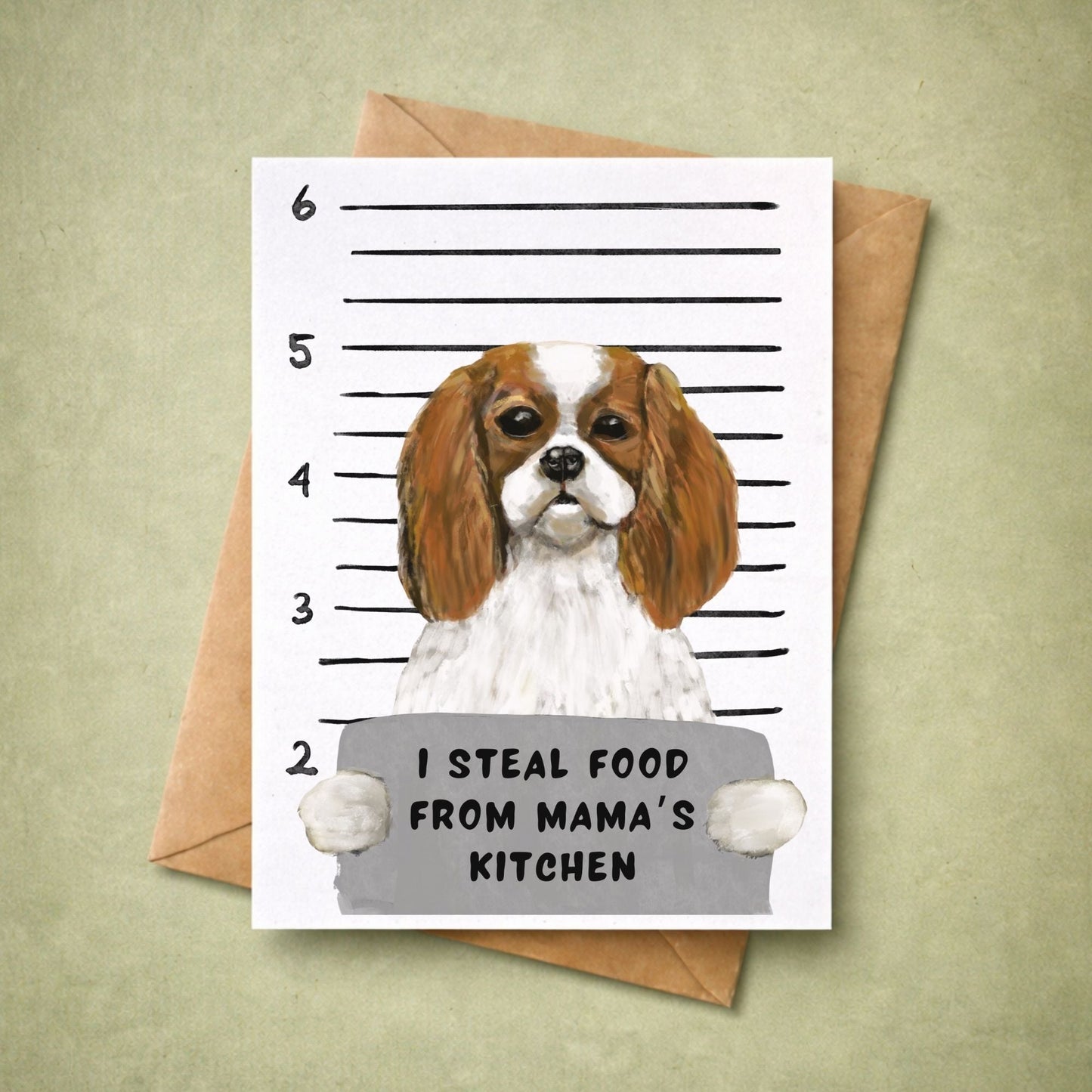 Mugshot Cavalier King Charles Spaniel Dog Postcard - MerikaArt