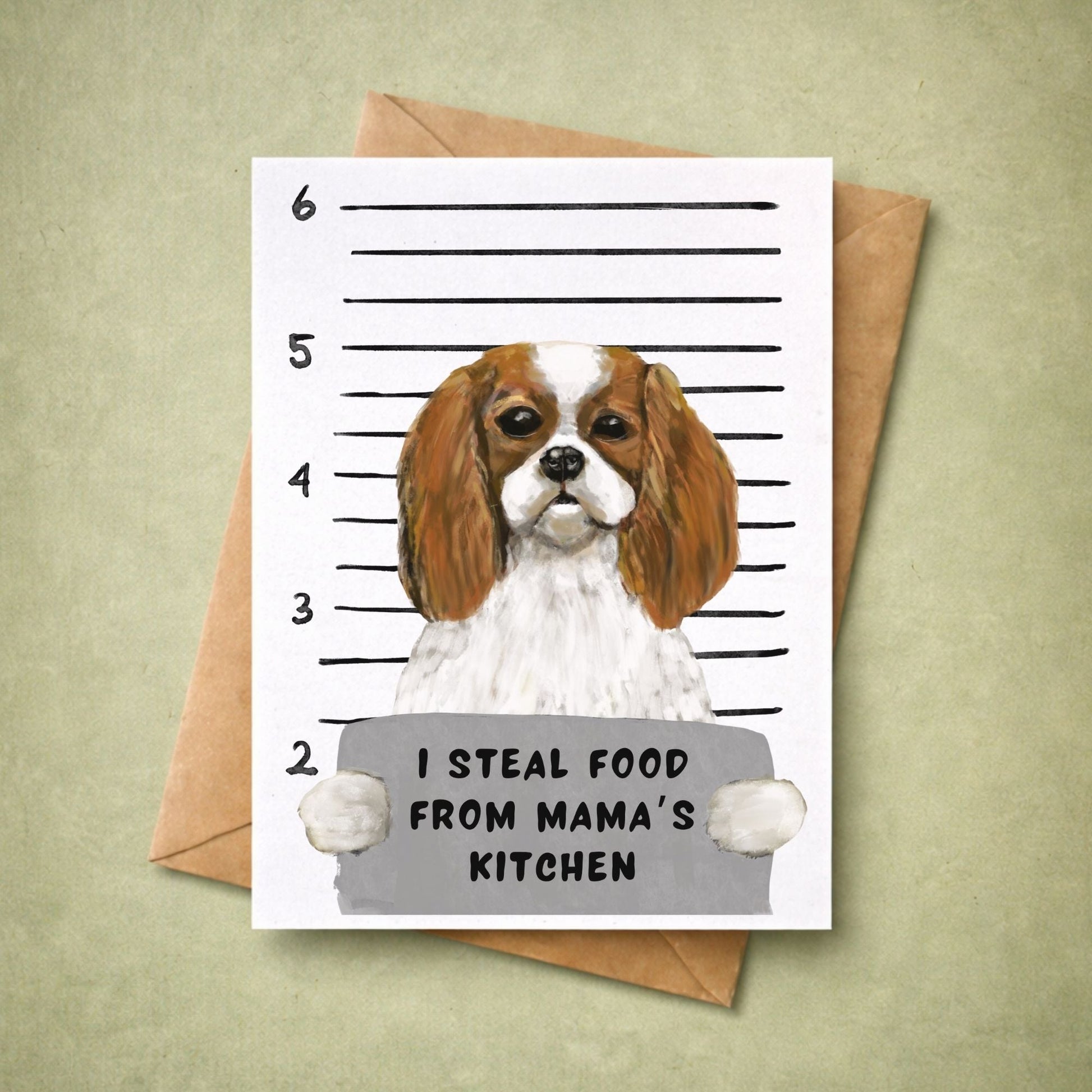 Mugshot Cavalier King Charles Spaniel Dog Postcard - MerikaArt