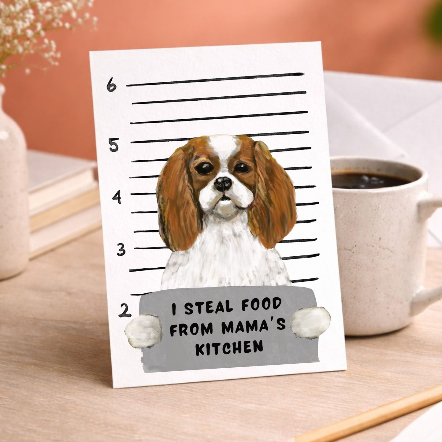 Mugshot Cavalier King Charles Spaniel Dog Postcard - MerikaArt