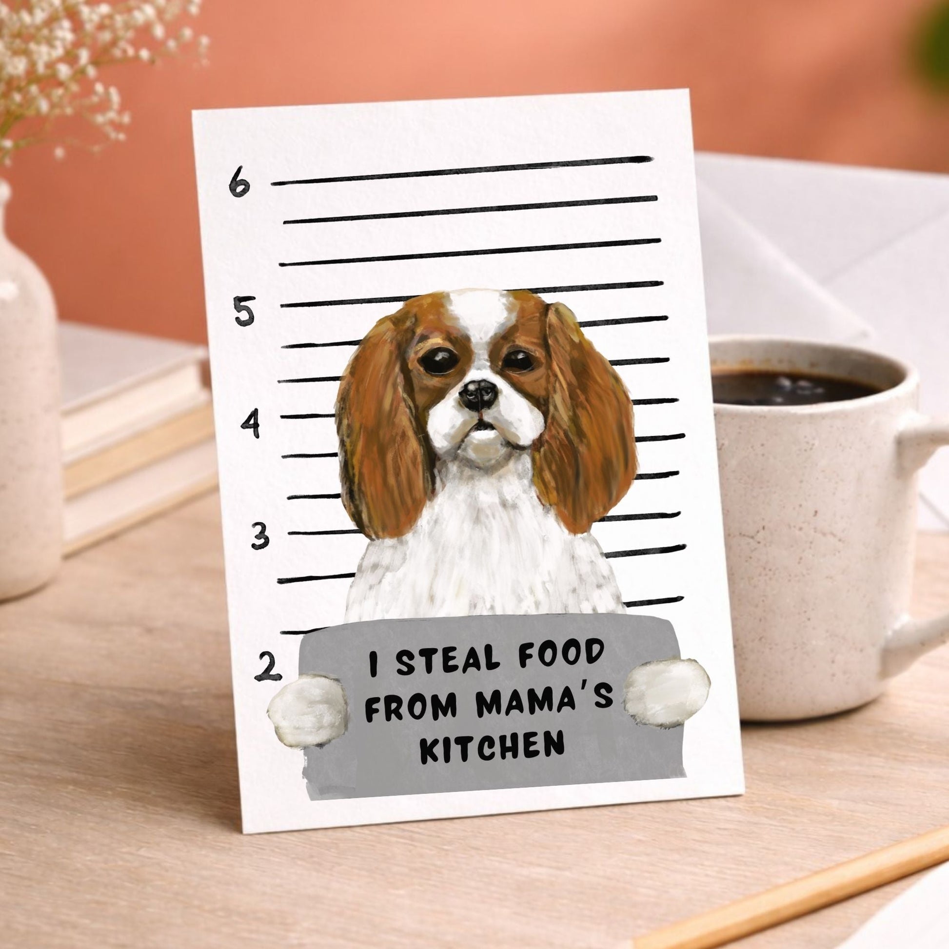 Mugshot Cavalier King Charles Spaniel Dog Postcard - MerikaArt