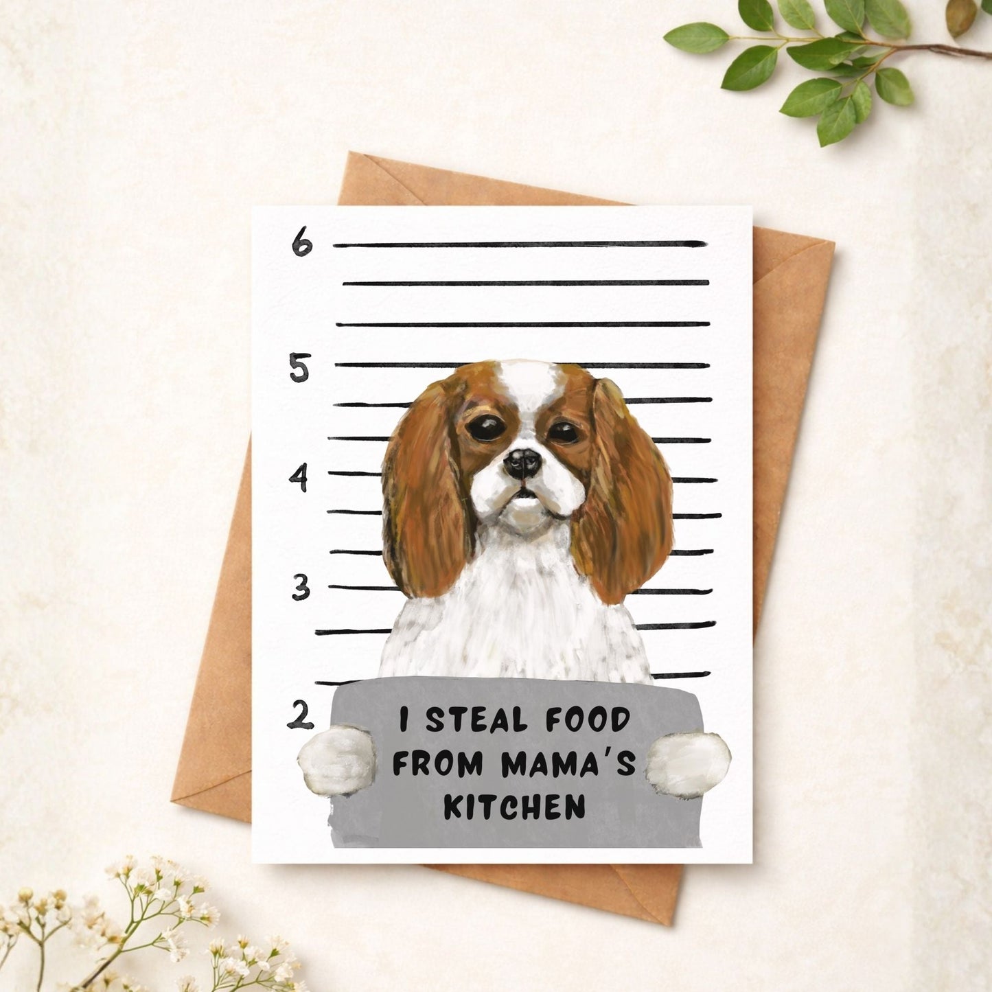 Mugshot Cavalier King Charles Spaniel Dog Postcard - MerikaArt