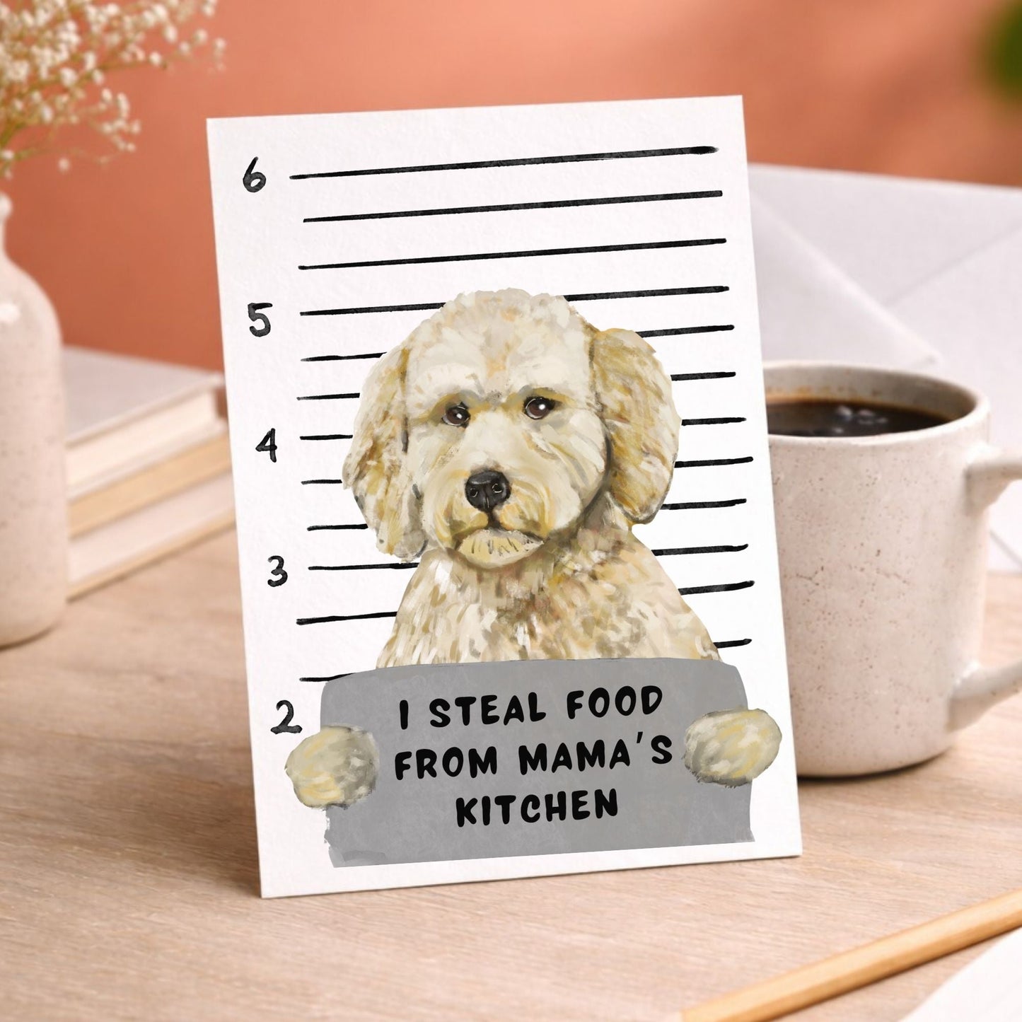 Mugshot Goldendoodle Dog Postcard - MerikaArt