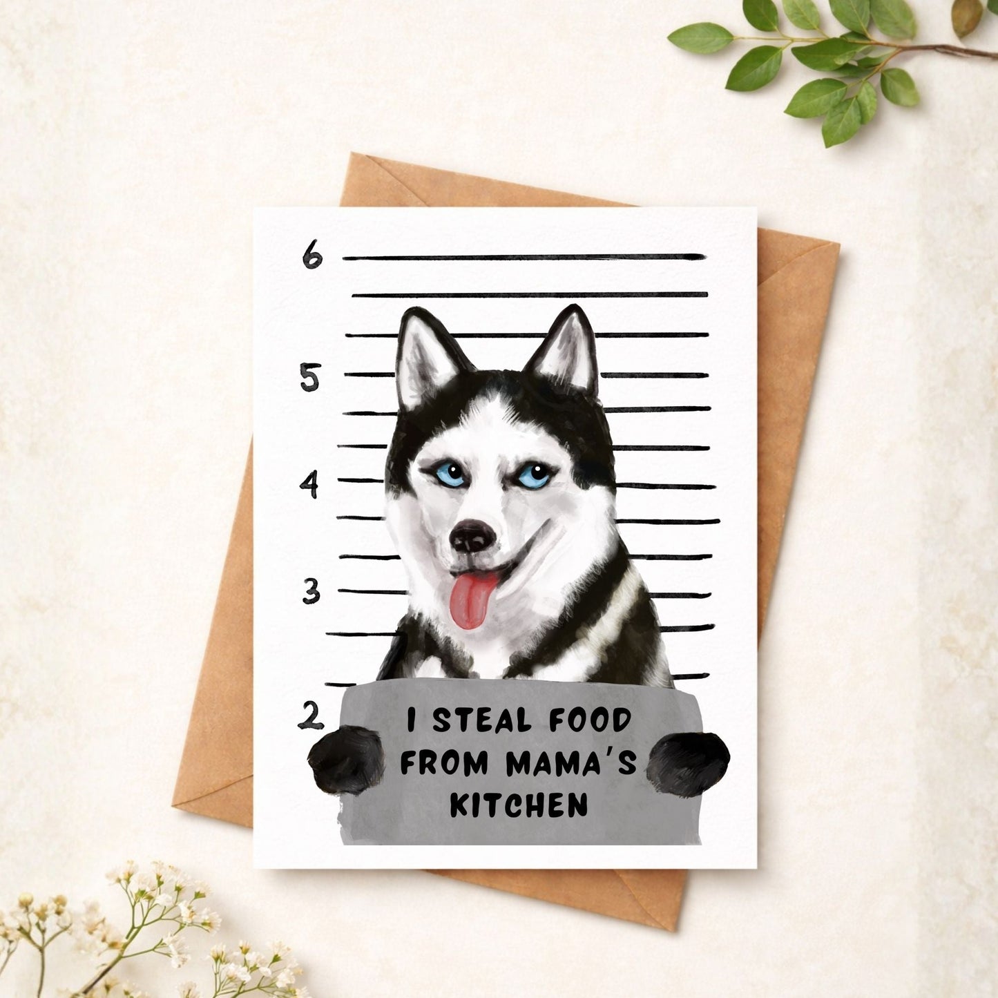 Mugshot Husky Dog Postcard - MerikaArt