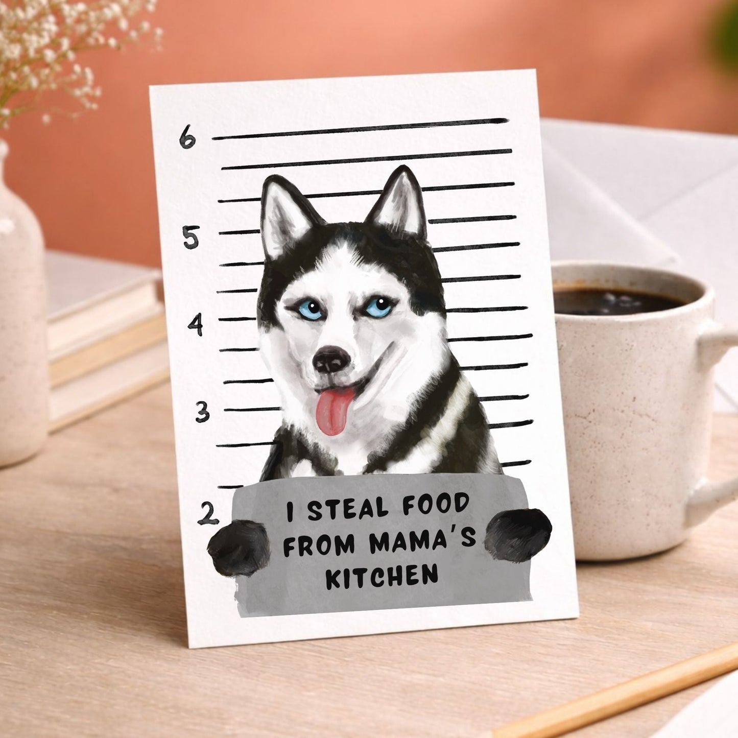 Mugshot Husky Dog Postcard - MerikaArt
