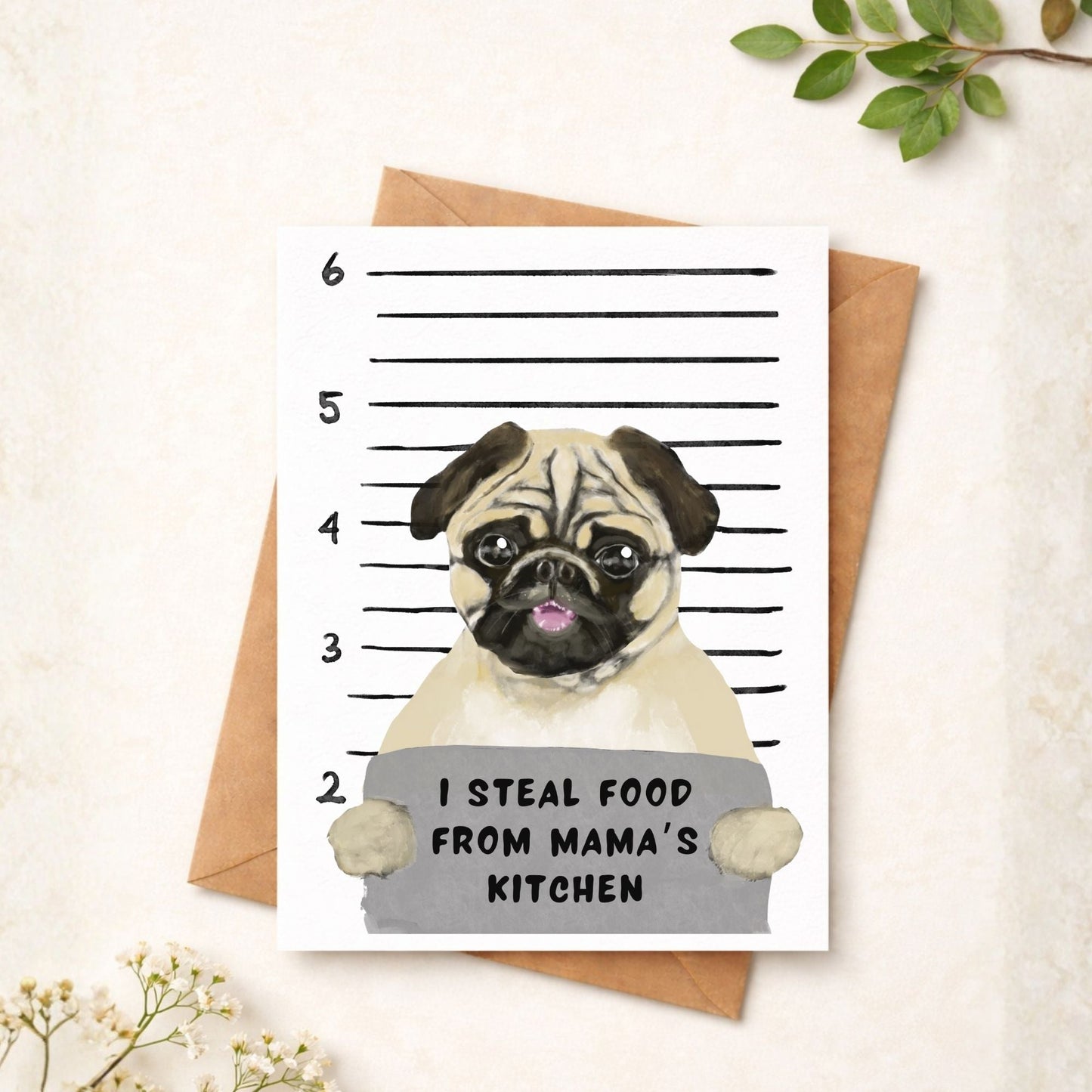 Mugshot Pug Dog Postcard - MerikaArt