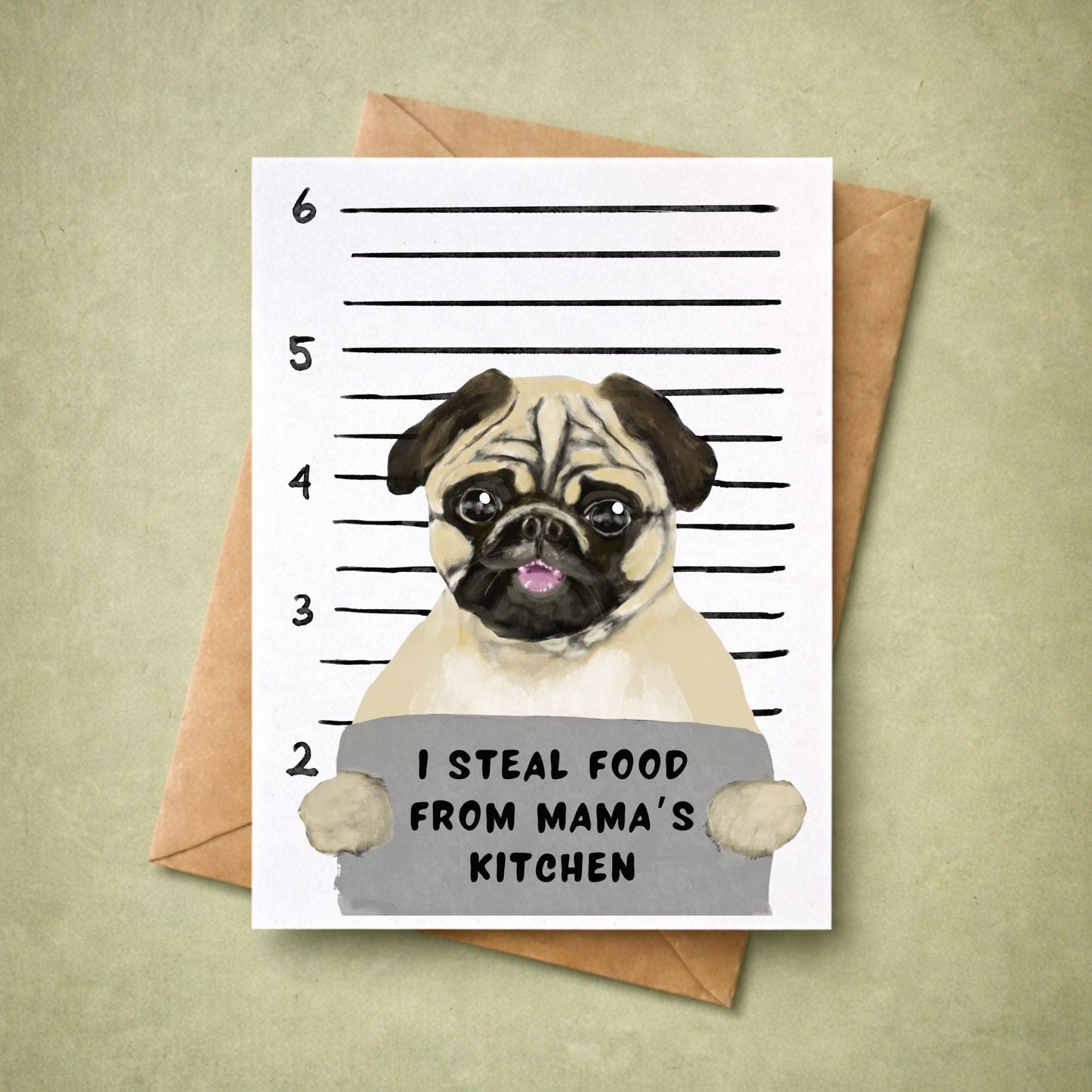 Mugshot Pug Dog Postcard - MerikaArt
