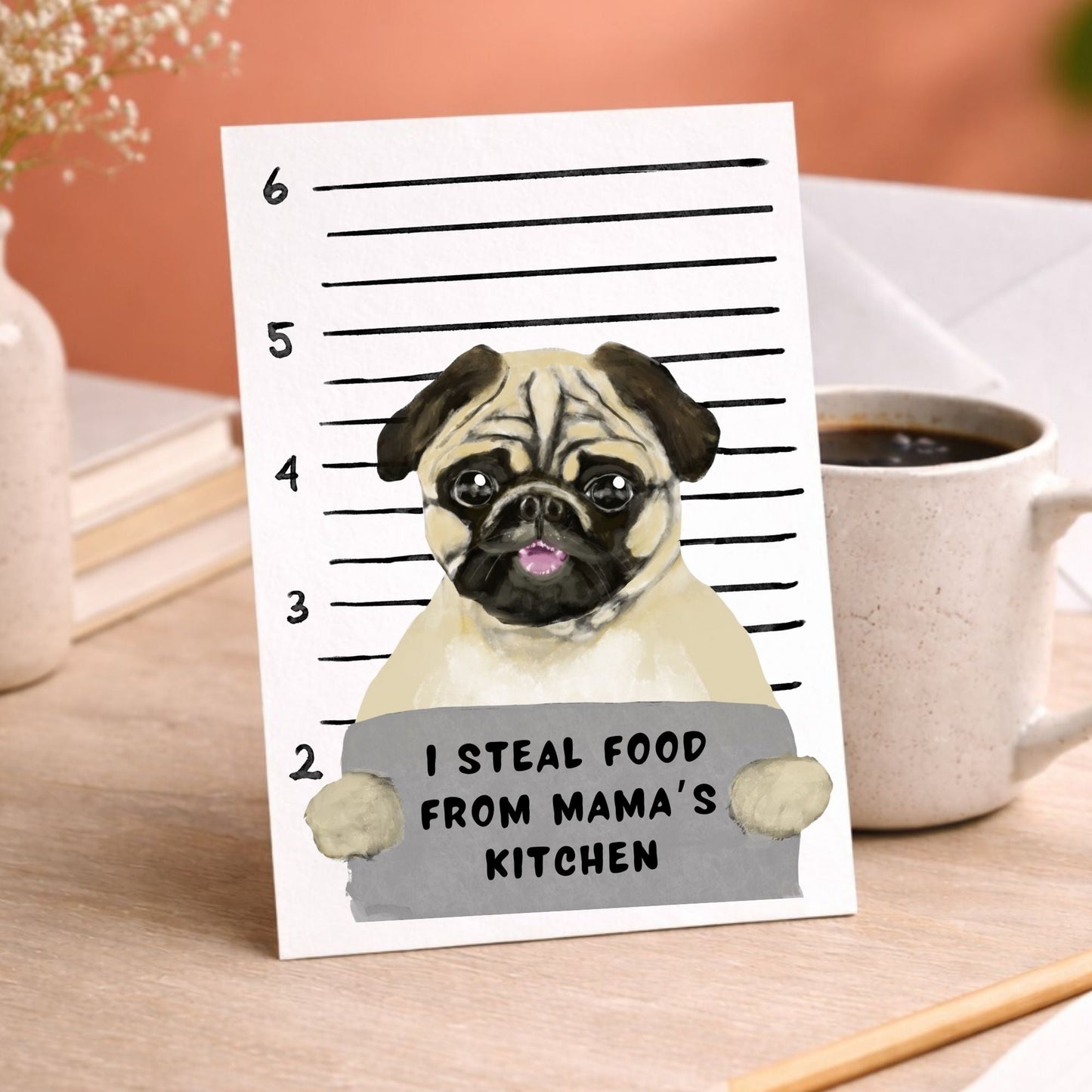 Mugshot Pug Dog Postcard - MerikaArt