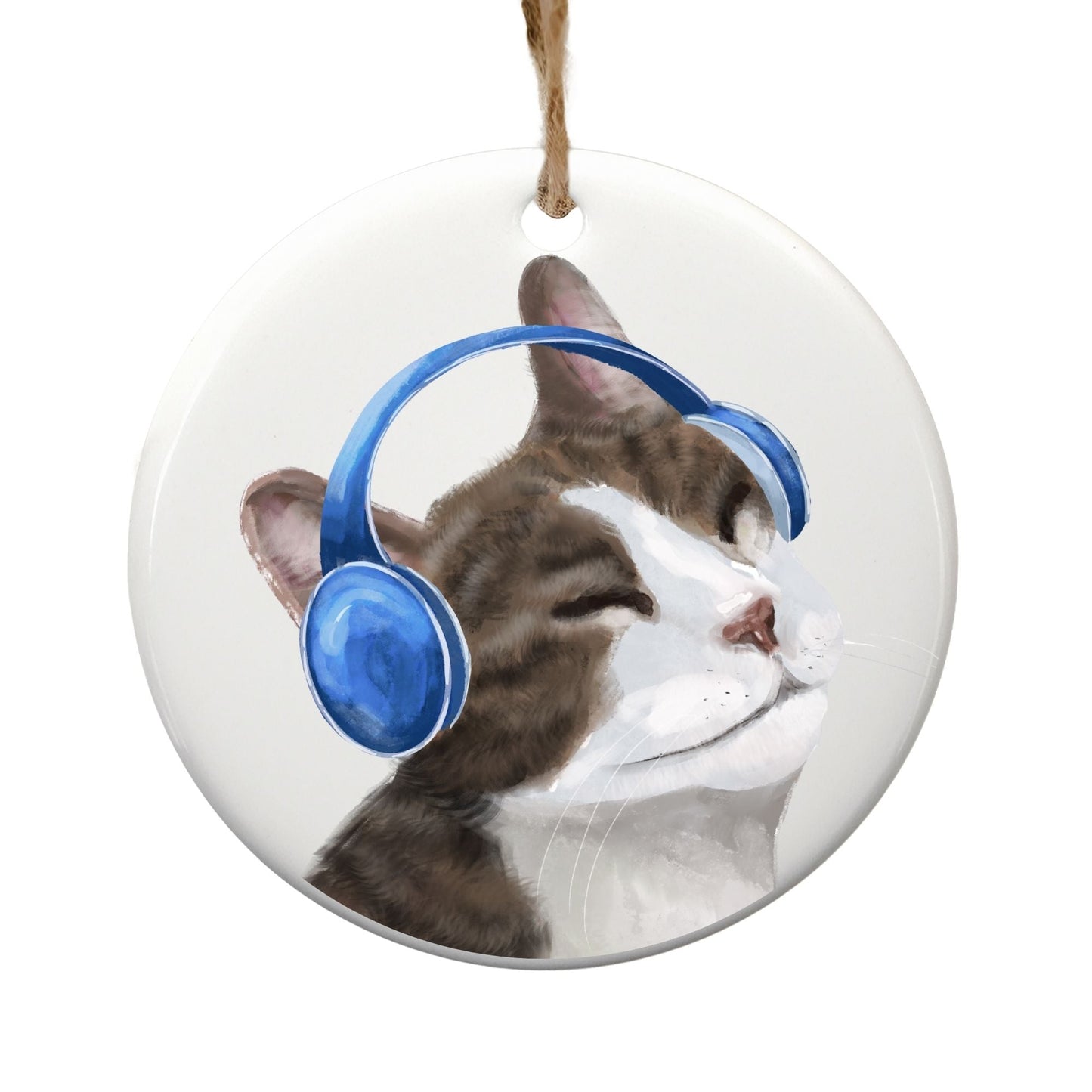 Music Lover Cat Ceramic Ornament - MerikaArt
