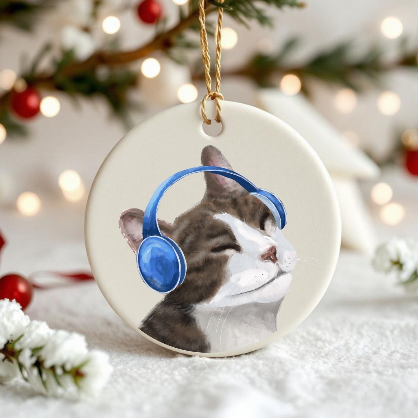 Music Lover Cat Ceramic Ornament - MerikaArt