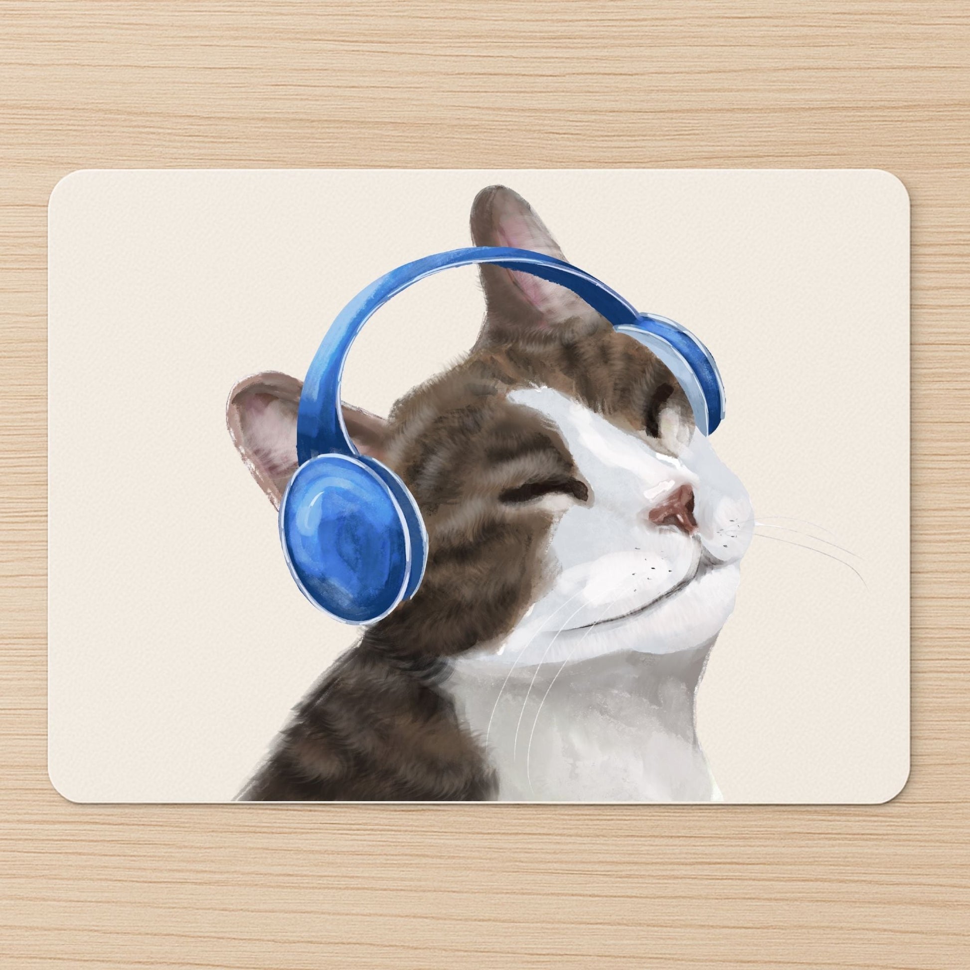 Music Lover Tabby Cat Mousepad - MerikaArt