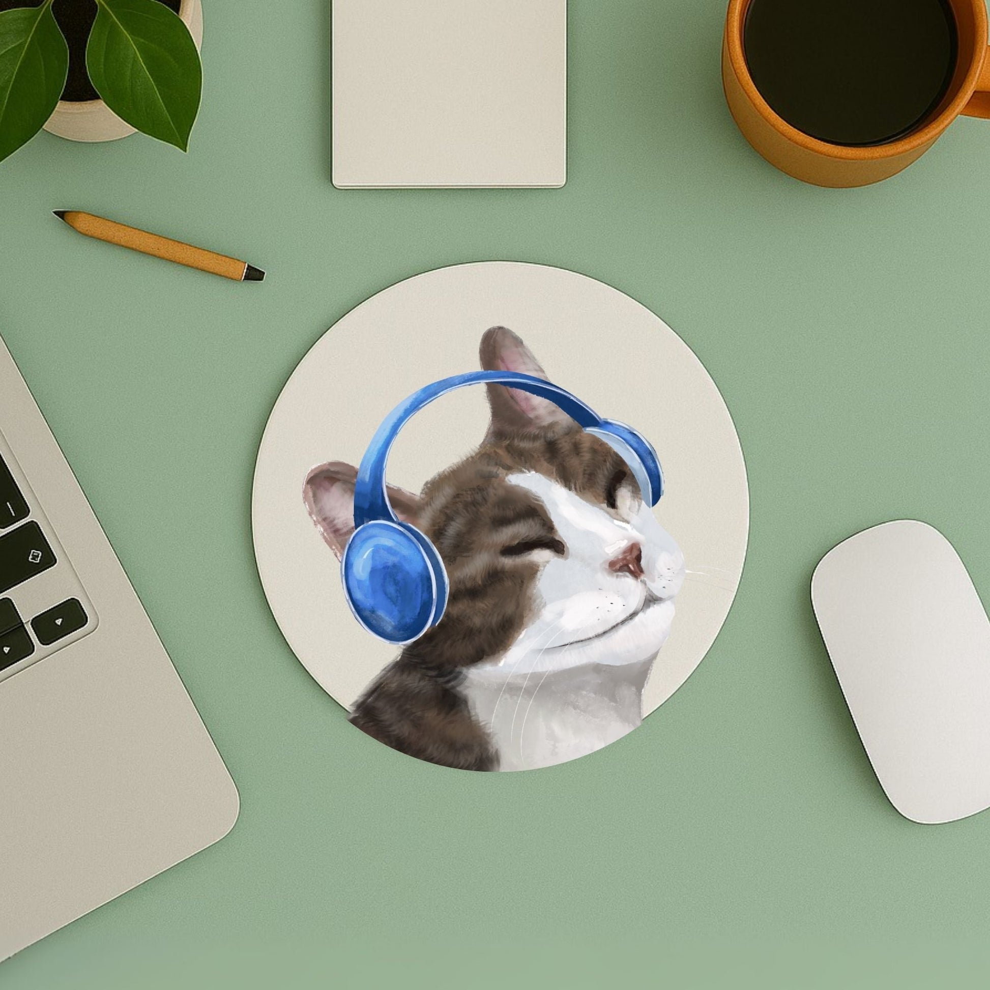 Music Lover Tabby Cat Mousepad - MerikaArt