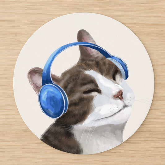 Music Lover Tabby Cat Mousepad - MerikaArt