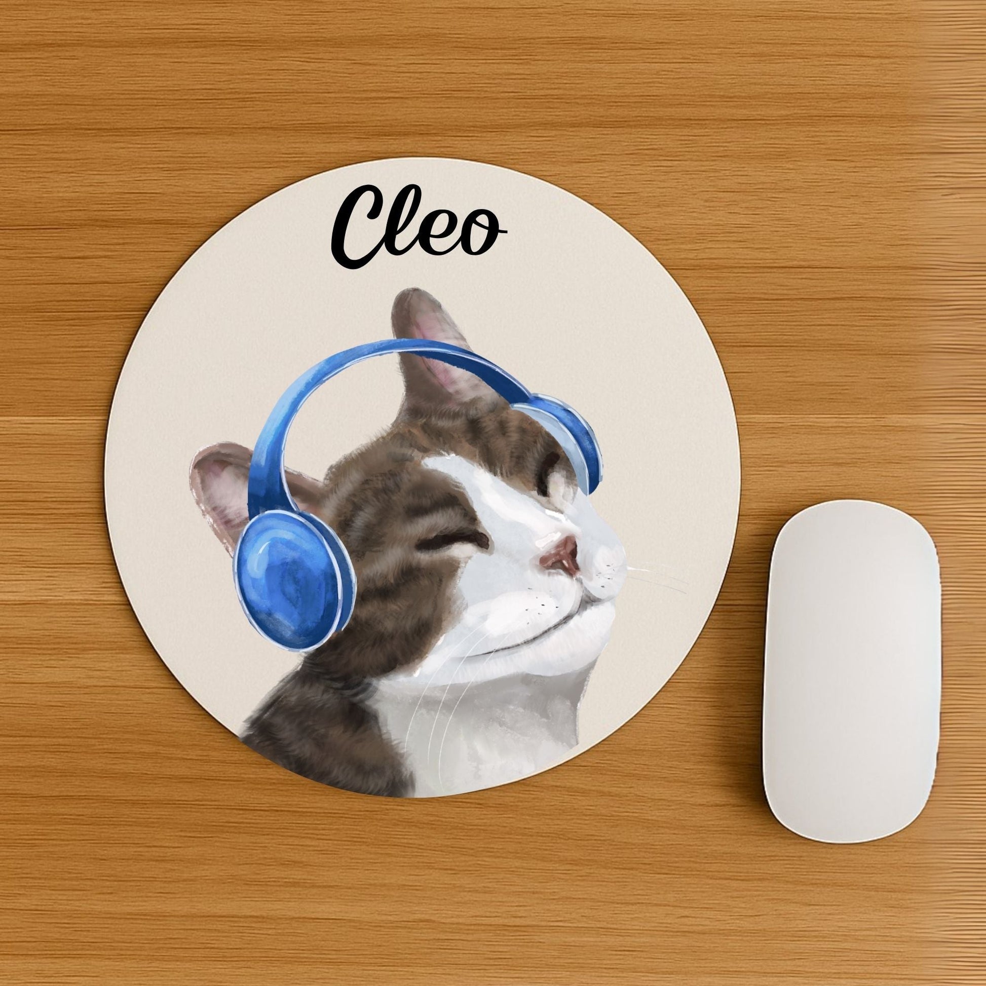 Music Lover Tabby Cat Mousepad - MerikaArt