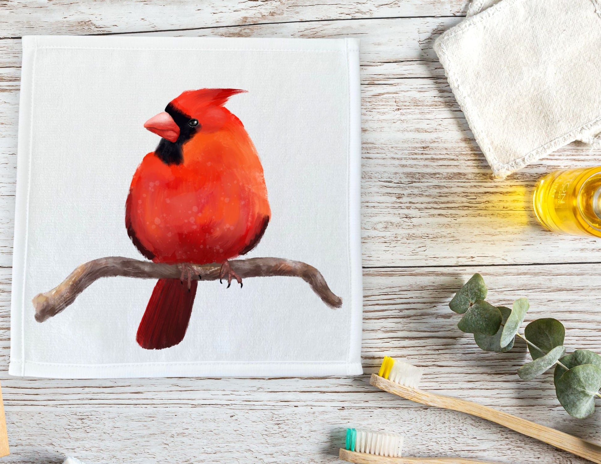 Northern Cardinal Bird Washcloth - MerikaArt