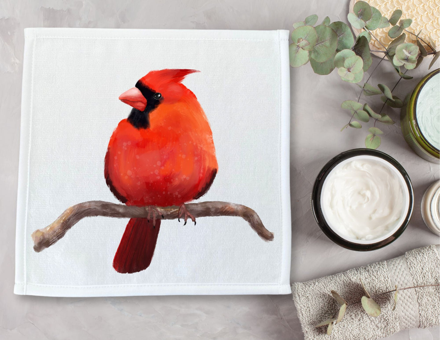 Northern Cardinal Bird Washcloth - MerikaArt