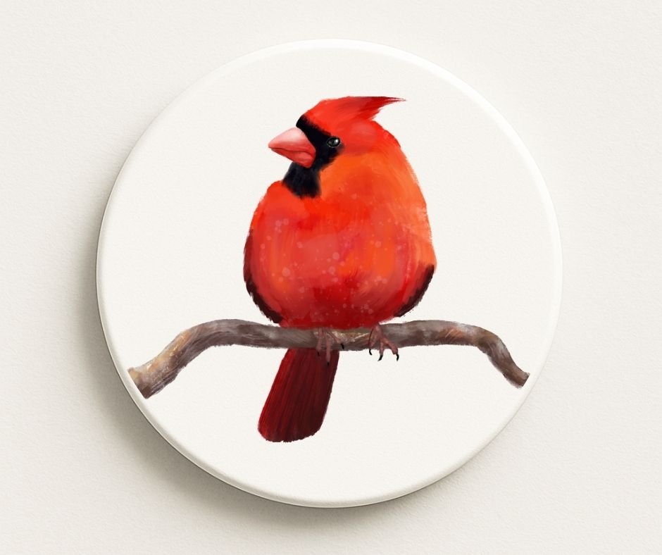 Northern Cardinal Ceramic Coaster - MerikaArt