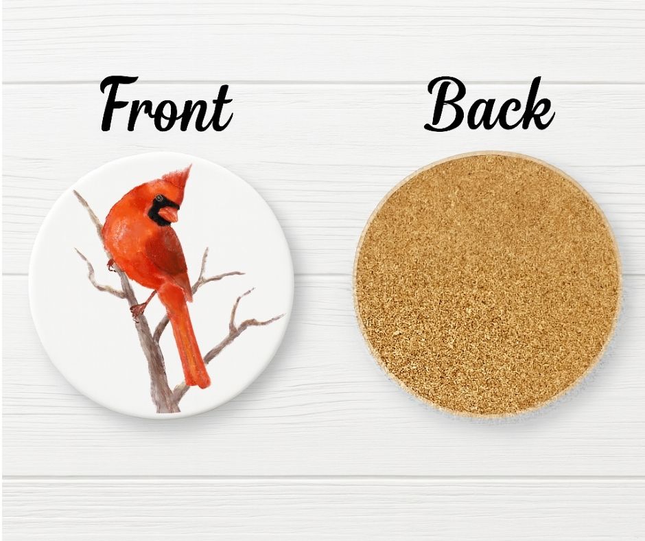 Northern Cardinal Ceramic Coaster - MerikaArt