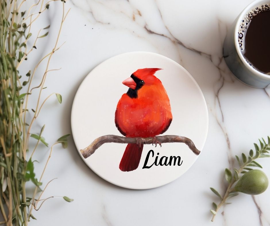 Northern Cardinal Ceramic Coaster - MerikaArt