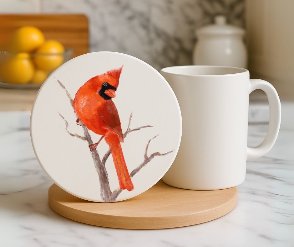 Northern Cardinal Ceramic Coaster - MerikaArt