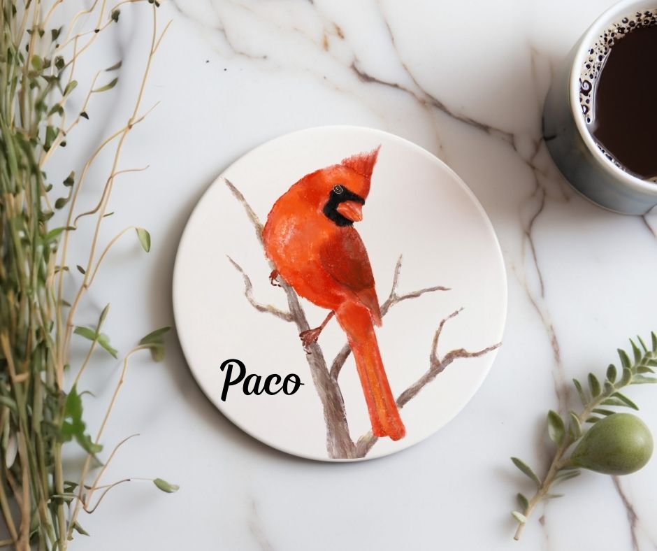 Northern Cardinal Ceramic Coaster - MerikaArt