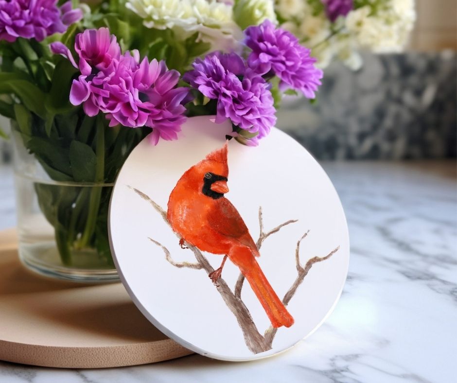 Northern Cardinal Ceramic Coaster - MerikaArt