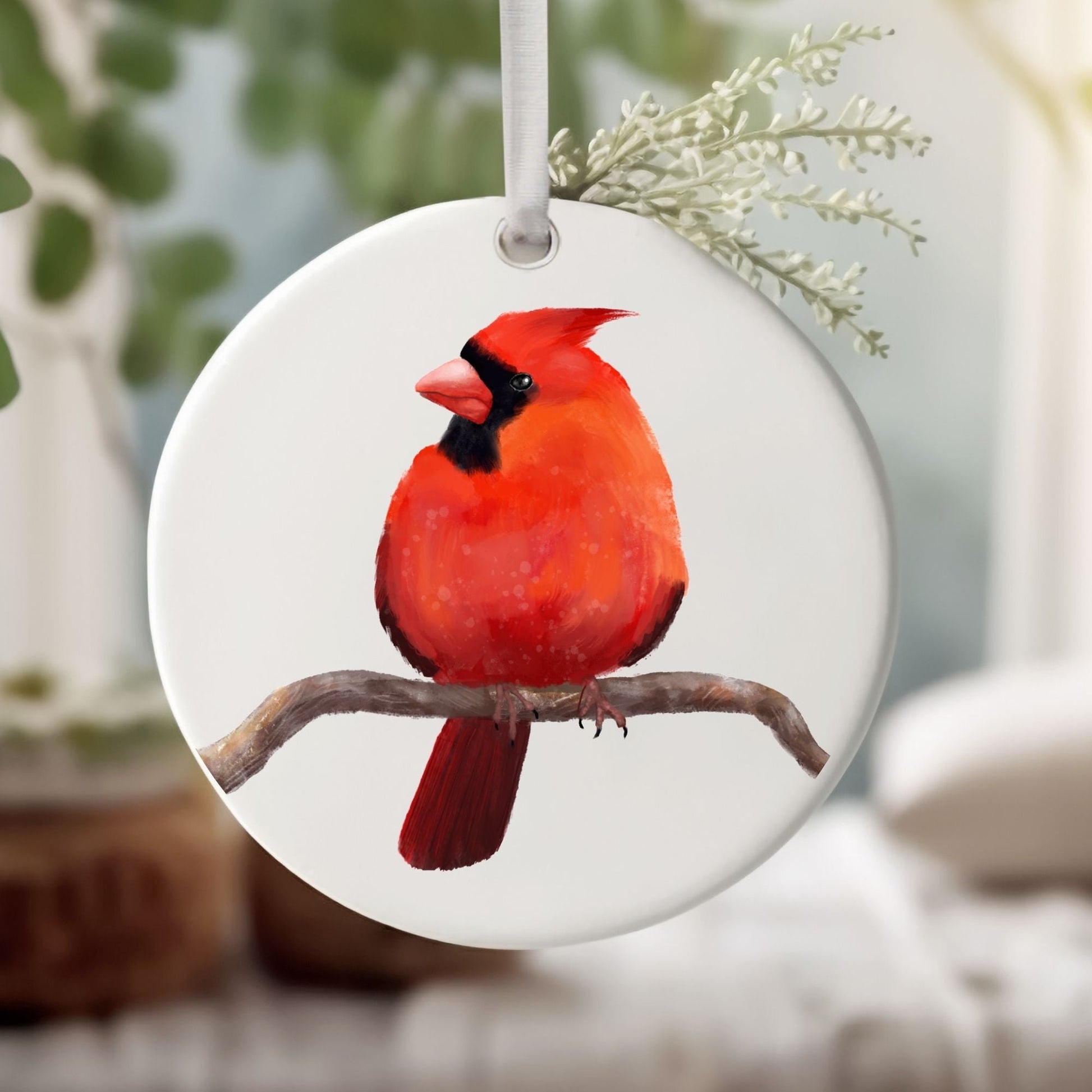 Northern Cardinal Ceramic Ornament - MerikaArt