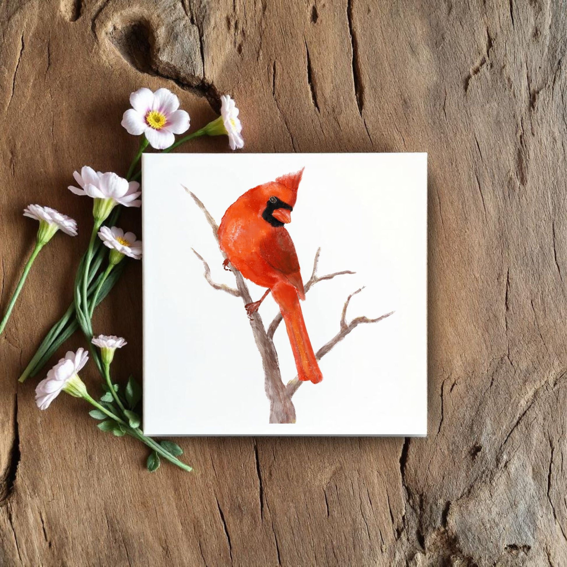 Northern Cardinal Ceramic Tile – Handcrafted Bird Art - MerikaArt