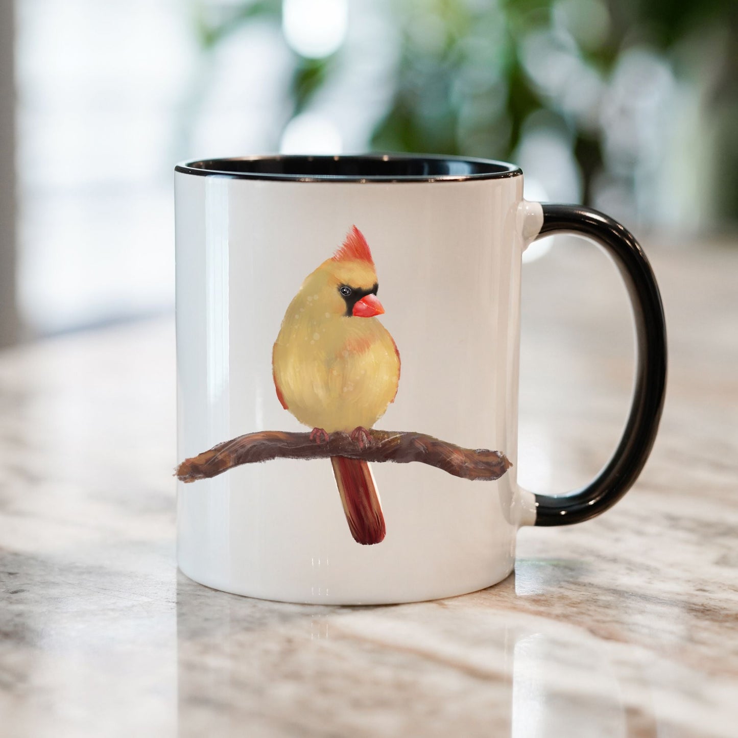 Northern Cardinal Mug with Unique Female Illustration - MerikaArt