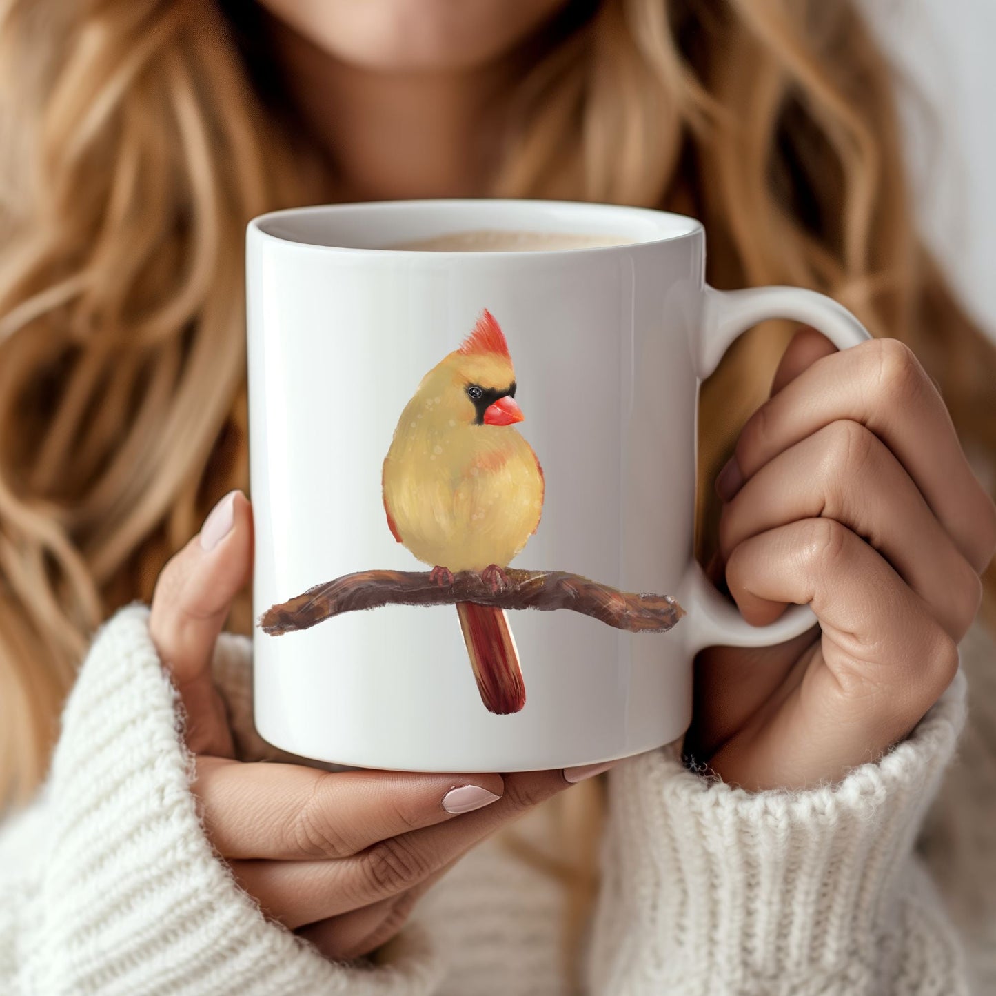 Northern Cardinal Mug with Unique Female Illustration - MerikaArt