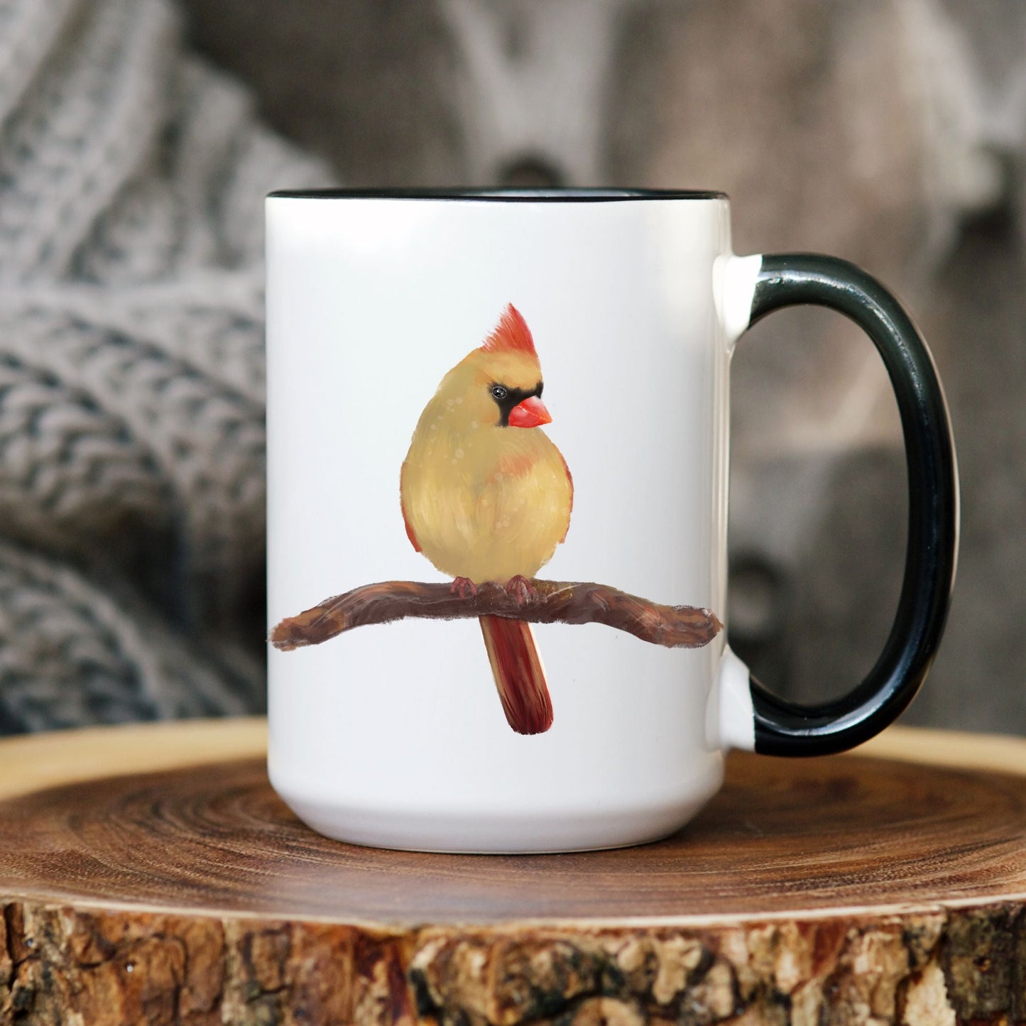 Northern Cardinal Mug with Unique Female Illustration - MerikaArt