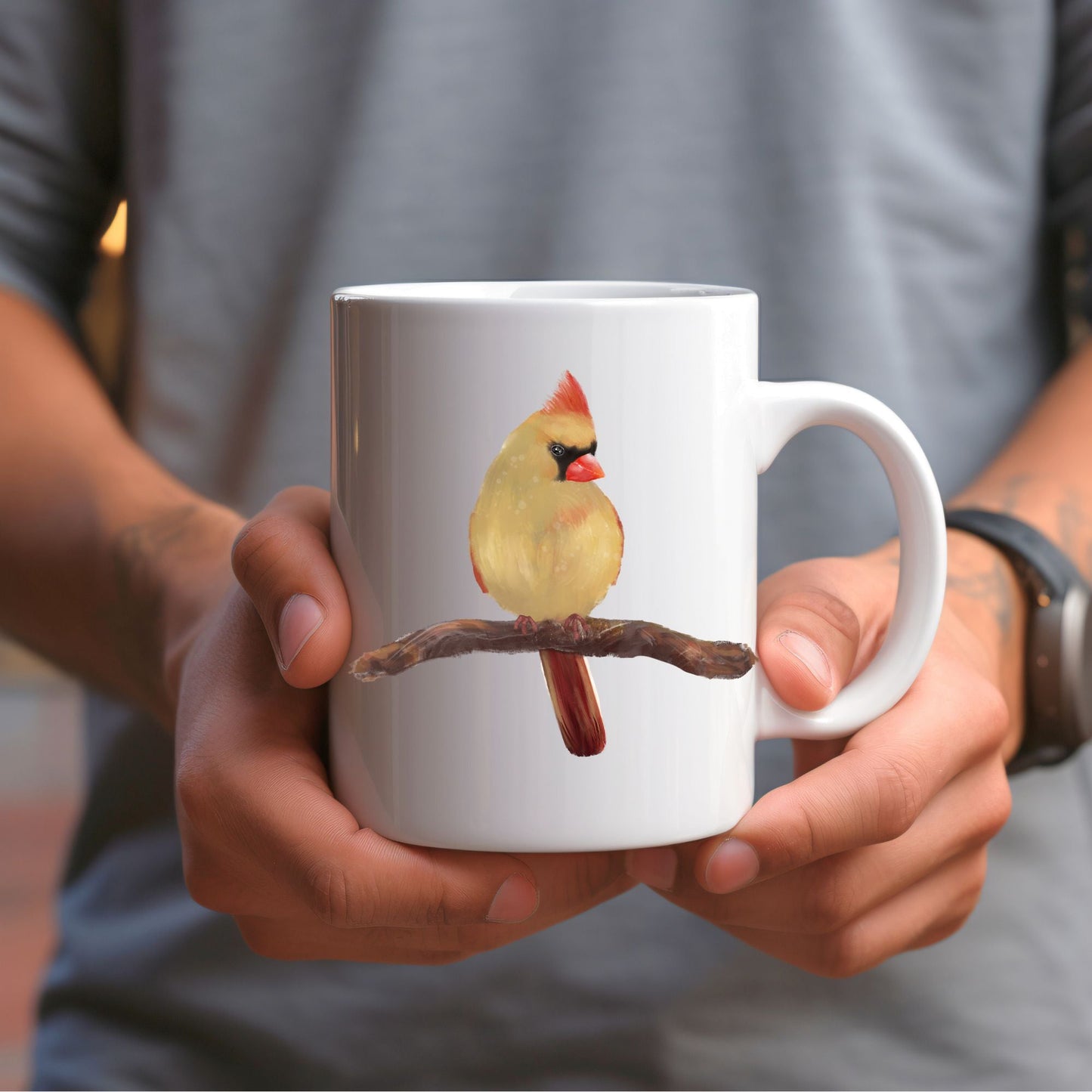 Northern Cardinal Mug with Unique Female Illustration - MerikaArt